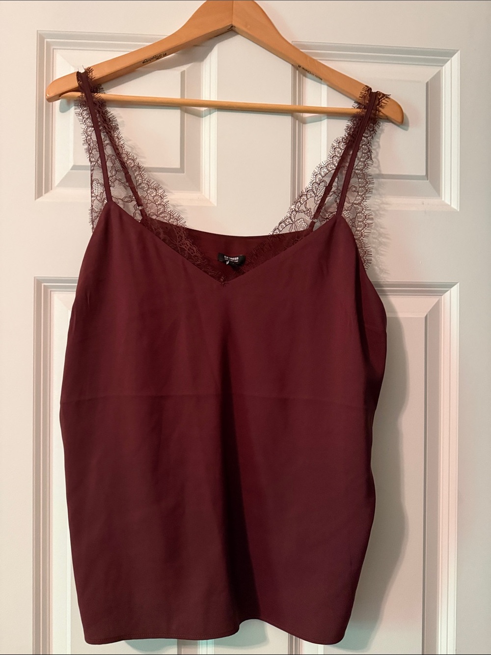 Express Lace-Trim V-Neck Cami - Burgundy